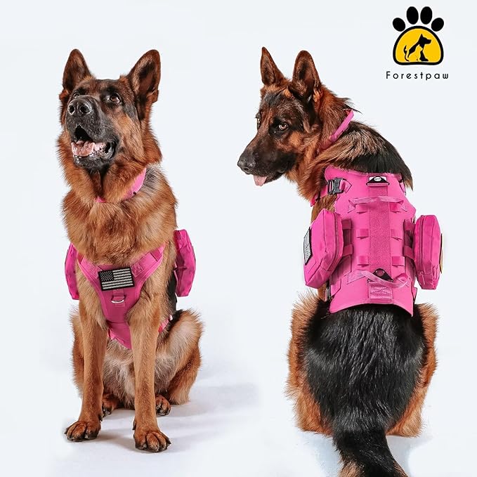 Forestpaw Dog Harness Medium Sized,Tactical Dog Harness with Handle,No Pull Military Style Service Dog Vest with Pockets Adjustable for Medium Large Dogs,Hot Pink,Chest 15.5-25.5"