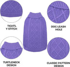 Mihachi Turtleneck Dog Sweater - Winter Coat Apparel Classic Cable Knit Clothes with Leash Hole for Cold Weather, Ideal Gift for Pet in New Year Light Purple XL