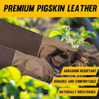 HANDLANDY Long Gardening Gloves for Men & Women, Cowhide Leather Rose Pruning Gloves- Breathable & Durable Gauntlet Glove (Medium, Brown)
