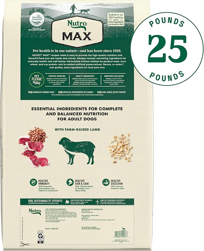 Nutro Max Adult Dry Dog Food with Lamb, 25 lb. Bag