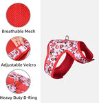 Mile High Life Velcro Dog Harness, Air Mesh Floral Vest Harness for 20 lbs Small Dogs & Cats, Easy Get on Adjustable Easy Closures Both Neck and Chest(Peony Rose, XS Chest 14"-16")
