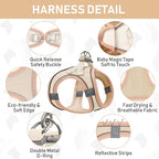 GAMUDA Small Pet Harness Collar and Leash Set, Step in No Chock No Pull Linen Fabric Soft Mesh Dog Vest Harnesses Reflective for Dogs Puppy Cats Kitten Rabbit (Khaki, M)