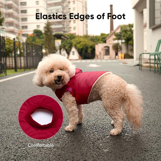 Fleece Lining Dog Hoodie with Harness Built in,Extra Warm Large Dog Jacket in Winter Doggie Coats with Hooded,Red XXXL