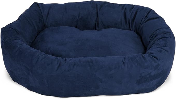 Majestic Pet 52 Inch Suede Calming Dog Bed Washable – Cozy Soft Round Dog Bed with Spine Support for Dogs to Rest their Head - Fluffy Donut Dog Bed 52x35x11 (Inch) - Round Pet Bed X- Large – Navy