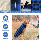 Malier Plaid Fleece Dog Coat Jacket with Pocket - Windproof Warm Winter Pet Apparel for Small, Medium, Large Dogs (Blue, Small)