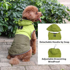 Detachable Hooded Dog Coat with Harness for Small Dogs,Super Warm Fleece Puppy Jacket for Cold Winter Doggie Coats,Green XS