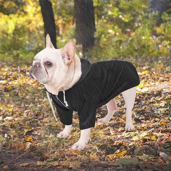 Dog Raincoat rain Jacket Raincoat Dogs Waterproof Small Medium Breeds Zip Closure Storage Pocket Harness Hole Black S