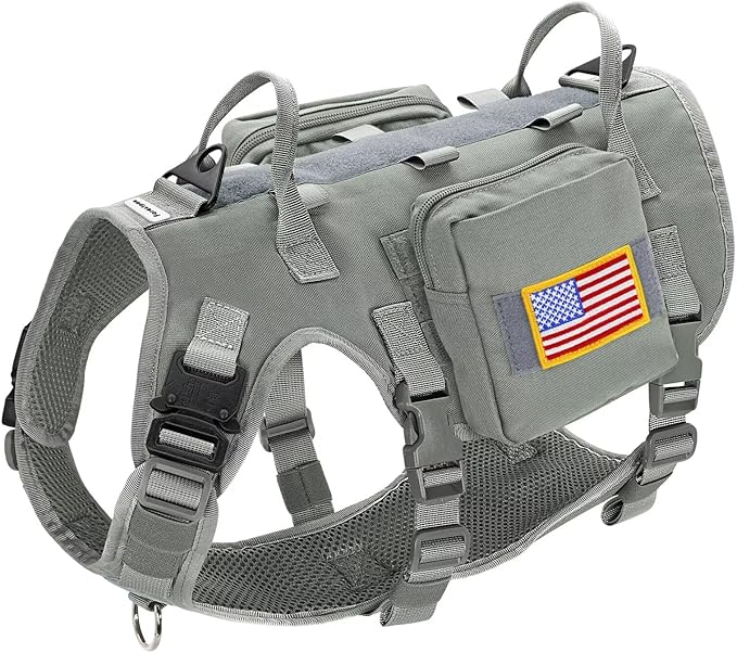 Forestpaw Dog Harness Medium Sized,Tactical Dog Harness with Handle,No Pull Military Style Service Dog Vest with Pockets Adjustable for Medium Dogs,Gray,Chest 15.5-25.5"