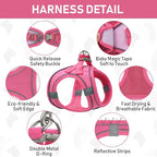 GAMUDA Small Pet Harness Collar and Leash Set, Step in No Chock No Pull Linen Fabric Soft Mesh Dog Vest Harnesses Reflective for Dogs Puppy Cats Kitten Rabbit (Pink, M)