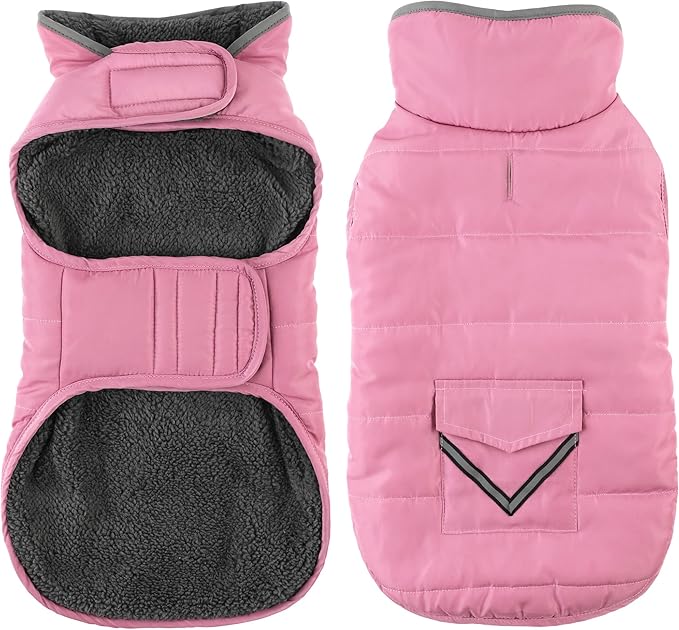 Dog Coat, Waterproof Dog Winter Jacket with Pocket, Reflective Adjustable Pet Snow Vest, Warm Cozy Fleece Sweater for Small Medium Extra Large Dogs - Light Pink, XL