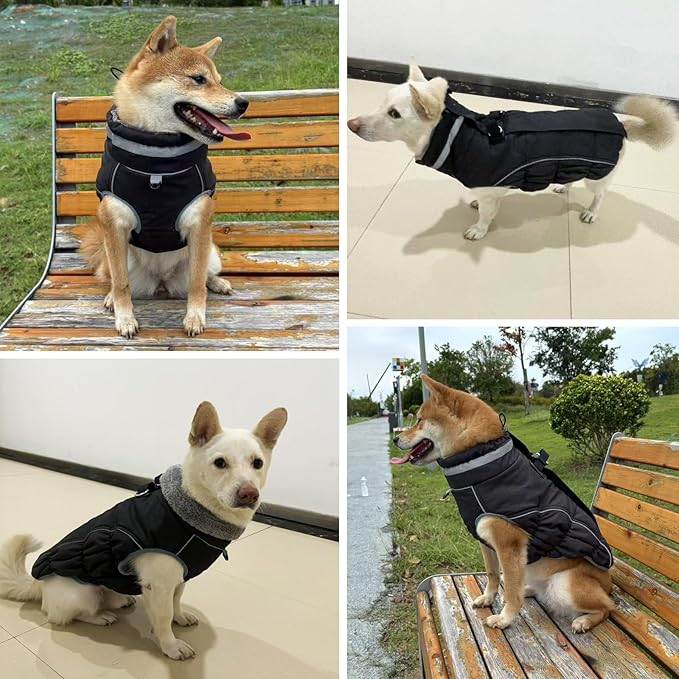 Malier Dog Coat, Reflective Dog Jacket Waterproof Windproof Puppy Cold Weather Coats with Harness Built in, Winter Extra Warm Pet Coat Fleece Vest for Small Large Pets and Puppy (Black, XXX-Large)