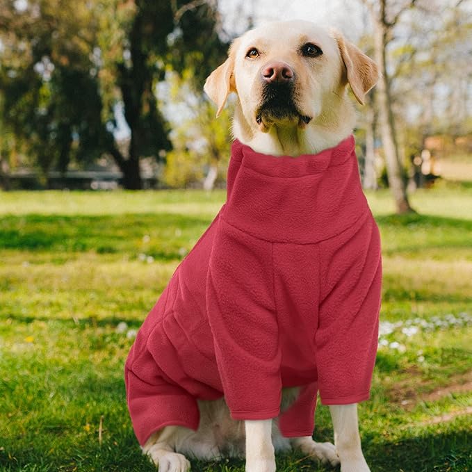 ROZKITCH Small Dog Fleece Pajamas, Pet Windproof Warm Cold Weather Jacket Vest Cozy Jumpsuit Apparel Outfit Clothes for Small Medium Large Dog Walking Hiking Sleep Red S