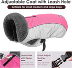 Dog Coat, Waterproof Ripstop Dog Winter Jacket with Leash Hole, Reflective Adjustable Warm Pet Fleece Snow Sweater for Small Medium Large Dogs - Pink, M