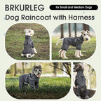 BRKURLEG Dog Raincoat with Harness for Small Dogs, Adjustable Waterproof Dog Rain Jacket, Reflective Rainproof Puppy 4 Legs Raincoat, Full Body Pet Rain Jacket, Dark Grey, S