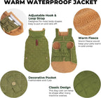 Dog Winter Coat, Warm Dog Jacket Windproof Waterproof Pet Cold Weather Coats for Small Dogs, Turtleneck Fleece Lined Dogs Clothes with Leash Hole, Green Medium