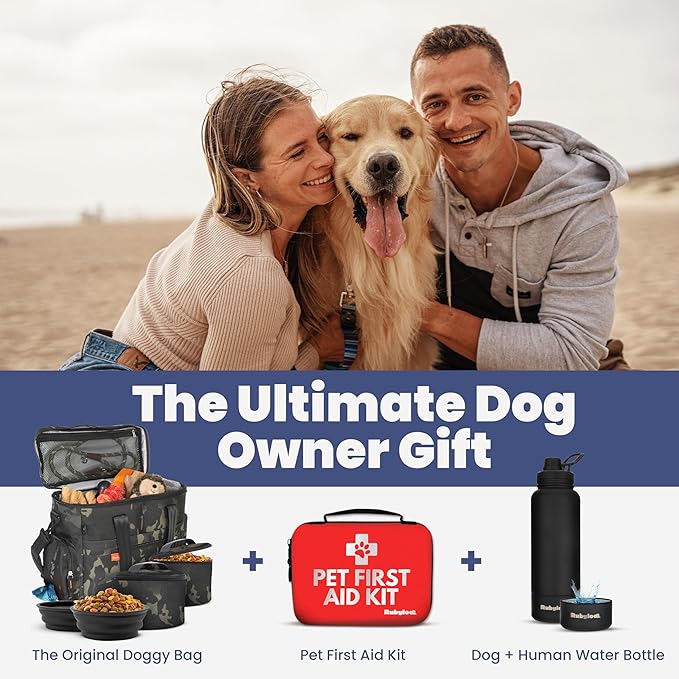 The Original Doggy Bag™ - Complete Dog Travel Bag for Supplies with 2 BPA-Free Travel Dog Bowls & 2 Pet Food Containers - Traveling Kit for Road Trips, Camping, Weekend Away or Doggy Gift - Camo