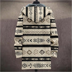 Mens Aztec Print Hoodie Heavyweight Cotton Fleece Jacket Zip Up Warm Long Sleeve Hooded Winter Midi Coat