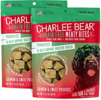 Charlee Bear Grain Free Meaty Bites Freeze Dried Dog Treats with Probiotics, Puppy Training Snacks, Soft Dog Bites Salmon with Sweet Potatoes, 2.25 oz Bags (2), Made USA