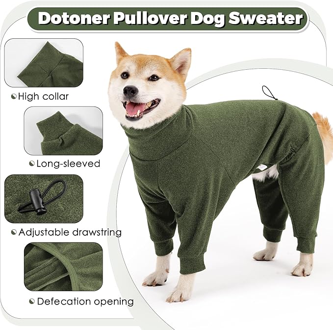 Dotoner Pullover Dog Sweater High Collar With Leash Hole - Cold Weather Vest for Indoor and Outdoor Use - Long Sleeve Sweatshirt Clothes for Large Dogs