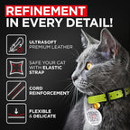 Leather Cat Collar with Bell and Safety Elastic Strap Breakaway Alternative for Small & Large Kittens, Stylish Pet Leather Collar for Boy, Girl Cats with Metal Buckle & QR ID Tag (Green)