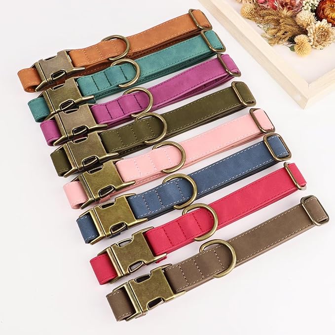 Didog Soft PU Leather Dog Collar, Stylish Quick Released Dog Collars for Small Dogs, Easy Clean Adjustable Pet Collar for Daily Walking, Green, S Fit 10-16" Neck