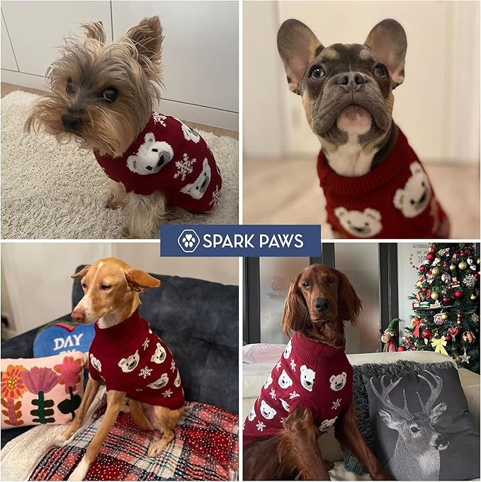 Spark Paws Christmas Dog Sweater – Ultra Soft Holiday Knit Sweater for Small, Medium & Large Dogs, Cute Pet Sweater for French Bulldogs & Big Dogs, Easy Potty V Cut Design Jacket - (Polar Bear, 3XL)