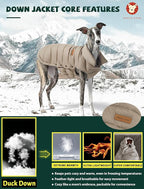 SPACE LION Dog Puffer Jacket, Down Winter Coat, Durable Outdoor Coat for Cold and Windy Conditions, Waterproof, Lightweight Jacket, Adjustable Fit for Small, Medium, Large Dogs(Khaki,14/L)
