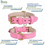 Leather Dog Collar for Medium Dogs, Light Pink, 1 Inch Wide, Genuine Leather, Heavy Duty with Soft Inner Padding, Comfortable and Durable (Blush Pink, M (Fit Neck Size 14.5"-18.5"))
