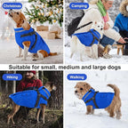 Dogcheer Dog Coat with Harness, Waterproof Warm Dog Winter Jacket with Pockets, Reflective Pet Fleece Jacket Turtleneck Snowsuit for Small Medium Large Dogs - Blue, 3XL