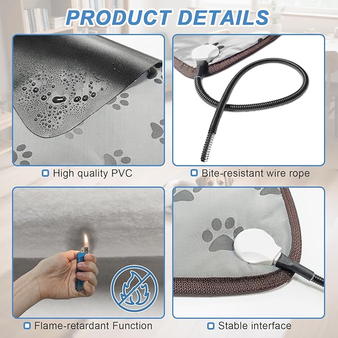 Bestio Extra Large Dog Heating pad,47×30 in Heated Dog Bed Adjustable Thermostat (1-24 Hours) and Chew Resistant Steel Cord with One Blue Plush Cover