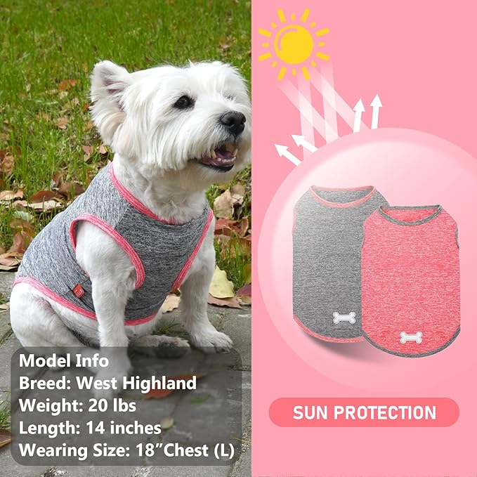KYEESE 2 Pack Dog Shirts Quick Dry Soft Stretchy Dog T-Shirts with Reflective Label Tank Top Sleeveless Vest Sun Protection Pet Clothes for Small Pet, Coral Red+Grey, L