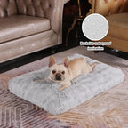 Bedfolks Plush Dog Crate Bed, Washable Cover, Faux Fur Dog Kennel Pad - 35"x23", Grey