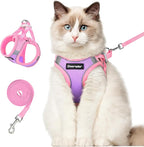 Dooradar Cat Harness and Leash Set, Escape Proof Lightweight Kitten Harness, Soft Breathable Reflective Vest for Outdoor Walking Traveling, Adjustable for Large Cats, Purple & Pink, L