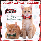 6 Pack Breakaway Cat Collars with Bow Tie and Bell Classic Plaid Kitten Cat Collars Adjustable Cat Bowtie Collar with Pendants for Girl Boy Kitten Cats