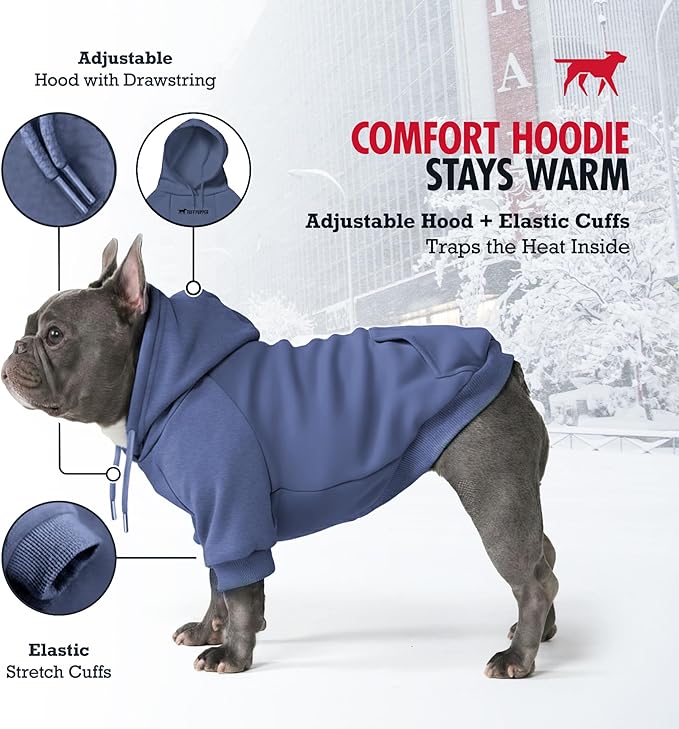 Tuff Pupper Dog Hoodie | Premium Quality 100% Organic Cotton | Ultra Soft Interior for Superior Comfort | Elastic Cuffs & Drawstring for Warmth | Stretch Fit Suitable for All Breeds (Blue, L)