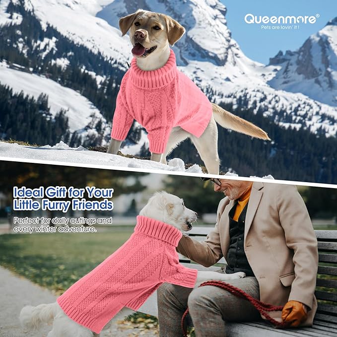 Queenmore Small Dog Sweaters for Small Dogs Girls Boys,Xmas Sweater Puppies,Turtleneck Knitted Sweater for Dog Cat,Cold Weather Pullover for Doggie Male Female,Soft Doggy Sweater Pet Apparel(Pink,S)