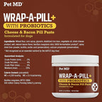 Pet MD Wrap-A-Pill with Dog Probiotics - Pill Wrap for Dogs Medicine - Easy-to-Use Paste to Hide Capsules, Create Pockets and Treats for Dogs - Cheese & Bacon (4.2oz)