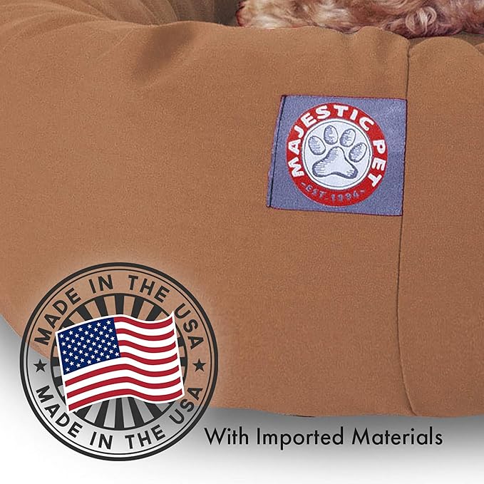 Majestic Pet 40 Inch Bagel Calming Dog Bed Washable – Cozy Soft Round Pet Bed with Spine Support for Dogs to Rest their Head - Fluffy Donut Puppy Bed 40x29x9 (Inch) - Large – Khaki