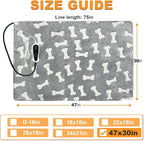 Bestio Extra Large Dog Heating Pad 47×30in Waterproof Heating Dog Bed Smart Constant Temperature Switch and Always On Function, Metal Protection Tube Puppy Bed - Gray