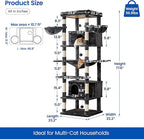 MWPO Extra Large Cat Tree, 77.6-Inch Tall Cat Tower for Indoor Cats with 2 Condos, Multi-Level Cat Stand for Large Cats, 3 Hammocks, Wide Perch, Scratching Posts, Dangling Toys, Smoky Grey