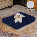 Bedfolks Waterproof Crate Bed, Plush Dog & Cat Kennel Pad with Removable Cover, Fluffy Washable Faux Fur Bed, 17"x12", Solid Dark Blue
