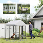 PawHut 6' x 4' x 6' Outdoor Dog Kennel, Welded Wire Dog Kennel Outside Run with 360° Rotating & 4 Level Adjustable Bowls, Waterproof & UV Resistant Cover, for S&M Breeds, Chickens, Ducks, Silver