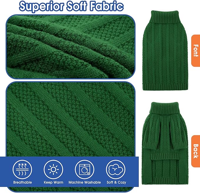 Queenmore XXL Dog Sweater,Large Dog Sweaters for Dogs Girls Boys,Xmas Turtleneck Pullover Pet Sweaters for Large Dogs,Cold Weather Doggie Sweatshirt Knitwear for Golden Retriever,Labrador(Green,XXL)