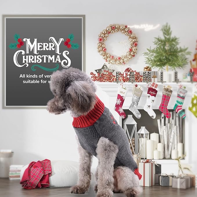 PETCARE Reindeer Christmas Dog Sweater Gray Cat Sweater Vest Cartoon Elk Pet Holiday Dog Clothes Puppy Sweaters for Small Medium Large Dogs Cats Fall Winter Outfits Xmas Dogs Costume,Large