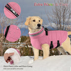 Dogcheer Dog Coat with Harness, Waterproof Dog Jacket Adjustable Winter Coat with Zipper, Christmas Puppy Snow Jacket Fleece Sweater for Small Medium Large Dogs - Light Pink 3XL
