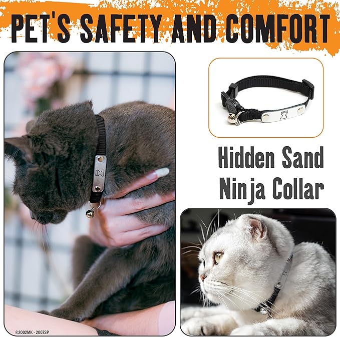 Naruto Breakaway Cat Collars for Girl & Boy Cats: Adjustable 8.5”-12” Cute Kitten Collar with Bell (Removable), Officially Licensed Naruto Shippuden Pet Accessories & Gifts (Black, Hidden Sand Ninja)