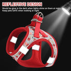 GAMUDA Small Dog Harness Collar and Leash Set, Step in No Chock No Pull Soft Mesh Adjustable Dog Vest Harnesses Plaid Reflective for Dogs Puppy Cats Kitten Rabbit (Red Flower, M)