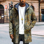 Mens Long Cardigan Hoodies Full Zip Fleece Lined Jackets Fashion Knitted Color Block Hooded Coat with Pockets