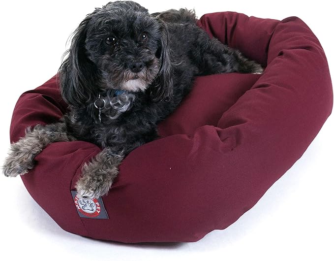Majestic Pet 24 Inch Bagel Calming Dog Bed Washable – Cozy Soft Round Pet Bed with Spine Support for Dogs to Rest their Head - Fluffy Donut Puppy Bed 24x19x7 (Inch) - Small – Burgundy