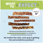 Pawstruck Natural 9” Braided Bully Sticks for Dogs - Tough, Long-Lasting, Rawhide-Free, Low Odor, Healthy Single Ingredient Chew Treat for Aggressive Chewers - 10 Count - Packaging May Vary